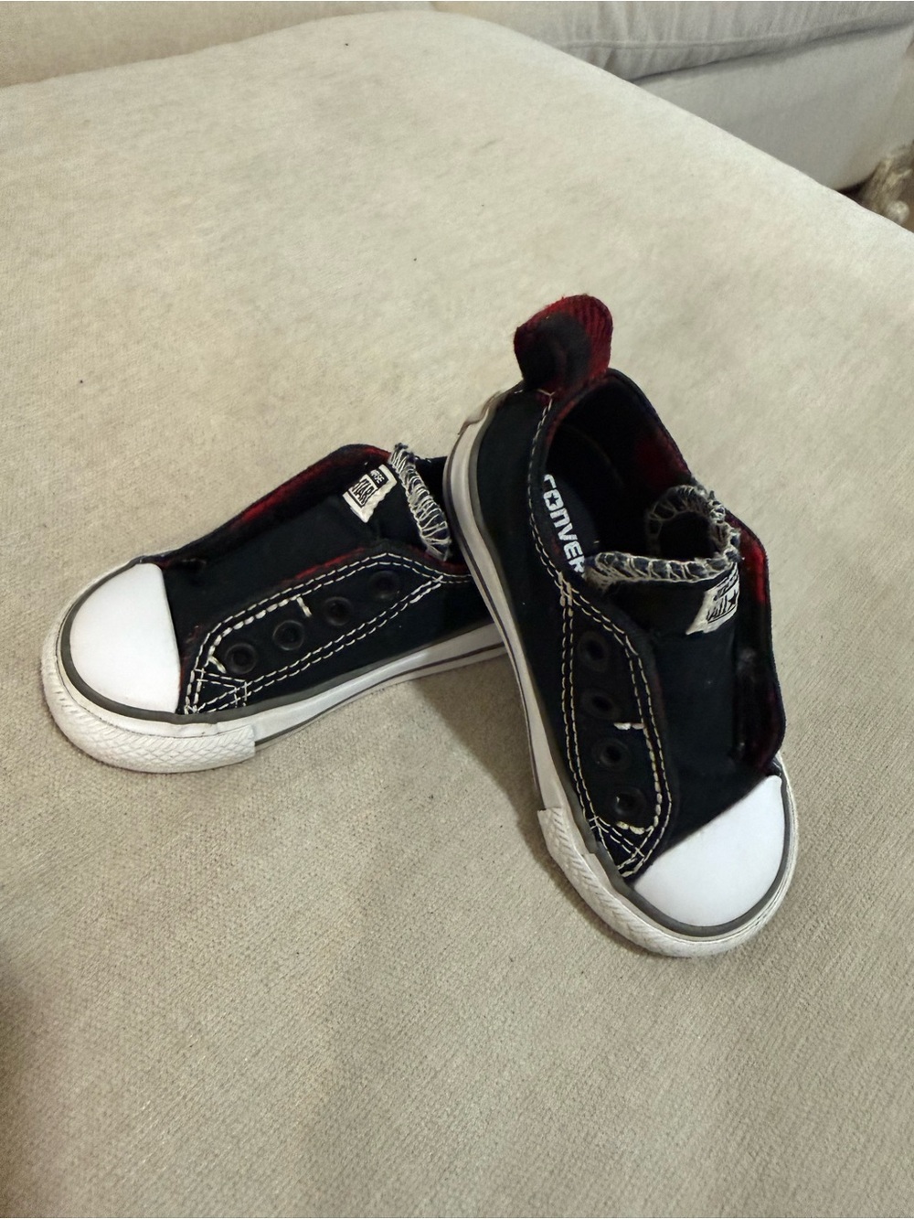 Converse Kids Black Slip-On Sneakers with White Toe Cap